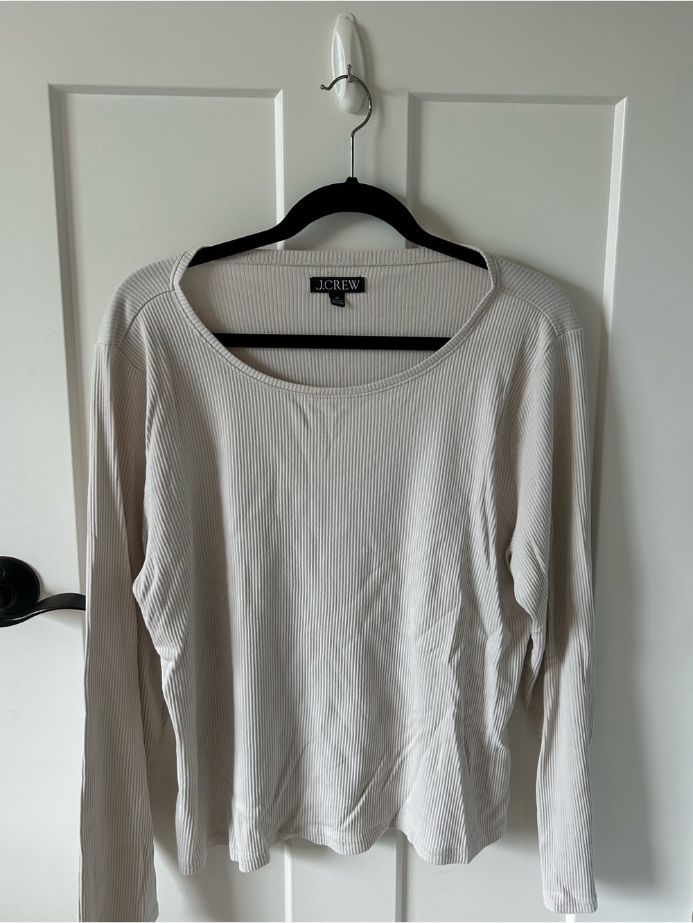 J. Crew Ribbed Long-Sleeve Top in Light Cream